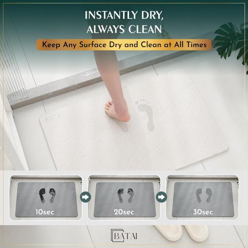 Extra Large Stone Bath Mat - (31.5” x 19.7”) - Absorbent Diatomaceous Earth Stone Bath Mat Large - Non-Slip Diatomite Bathmat - Easy Clean and Quick Drying - Long Instant Dry Bathmat - Beige XL