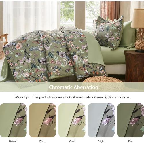 7 Piece Queen Comforter Set, Sage Green Butterfly Floral Comforter Set with Flowers Leaves Pattern, Soft Microfiber Complete Bedding Set for All Season(Sage Green, Queen)