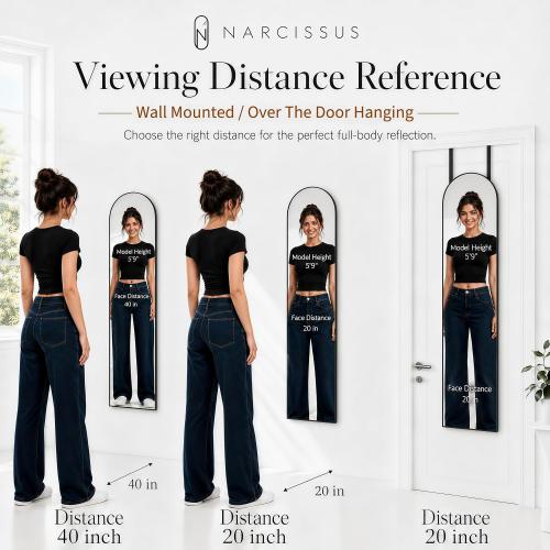 NARCISSUS Over the Door Full Length Mirror 47x14 Inch, Wall Mounted Dressing Mirror, Door Hanging Full Body Mirror HD Reflection Glass for Bedroom, Aluminum Alloy Frame Black