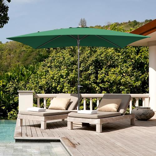 Rectangular Patio Umbrella, 6.5 x 10 ft Rectangle Table Umbrellas w/Heavy Duty Ribs, Effortless Crank and Push Button Tilt, Wind Resistant Sun Umbrella for Outdoor Patio, Dark Green