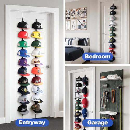 Hat Rack for Door - Two-Way Hanging Caps with Display Hooks and Hanger, Hat Organizer for Baseball Caps, Over the Door Hat Storage Organizer for Bedroom, Entrance or Garage Doors - 1 Pack *** Silver***