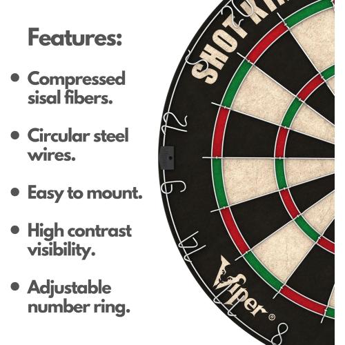 Viper by GLD Products Shot King Regulation Bristle Steel Tip Dartboard Set with Bullseye Metal Radial Spider Wire Compressed Sisal Board with Rotating Number Ring Includes 6 Darts Black