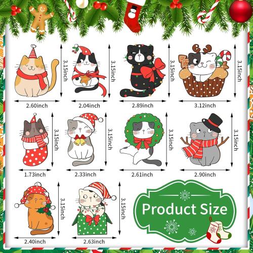 Spiareal 40 Pcs Christmas Cat Ornament Set Xmas Decor Tree Hanging Cat Wooden Holiday Decoration Ornaments for Christmas Tree Outdoor Hanging (Cute)