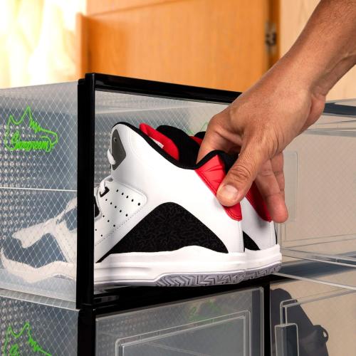 WHITE Size XL 6 pack - 14.6 Inches Long for BIG Shoes & Sneakers, Shoe Storage Organizer, Shoe Storage Boxes, Shoe Box Clear Plastic Stackable, Shoe Containers, Shoe Organizer for Closet