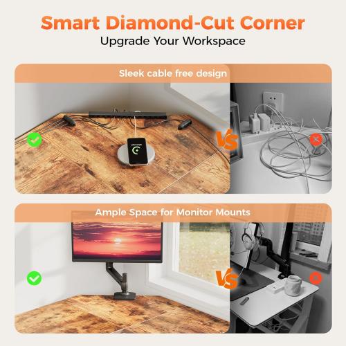 Mericonia 59 inch Large L Shaped Desk, Simple Corner Gaming Desk with CPU Stand & Hooks, Computer Desk for Home, Bedroom & Office Workspace, Rustic Brown