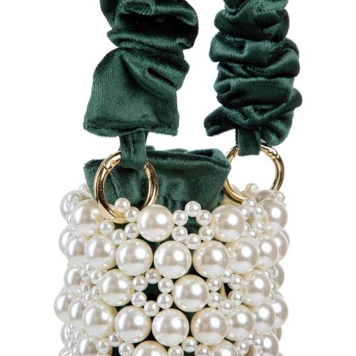 YUSHINY Women Faux Pearl Beaded Evening Pleuche Bucket Handle Bags with Velvet Lining for Wedding Party