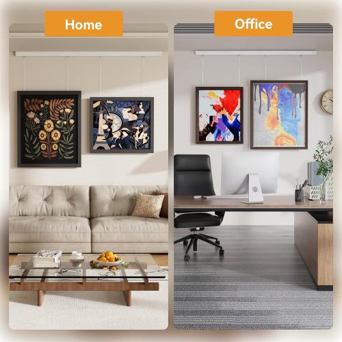 Picture Rail Hanging System 47 inch - Heavy Duty Picture Hanging Kit Mounted on Wall/Ceiling with 2 Picture Rails 47 inch, 4 Nylon Cords, 4 Hooks, Hardwares for Home, Office, Museum, Art Galleries