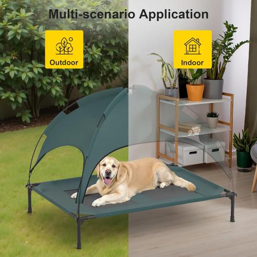 GOJOOASIS Outdoor Dog Bed with Canopy, Waterproof Outside Dog Cots Pet Bed with Removable Canopy Tent, Cat Bed Shelter, Lifted Camping Pet Bed for Medium Dogs (Blue)