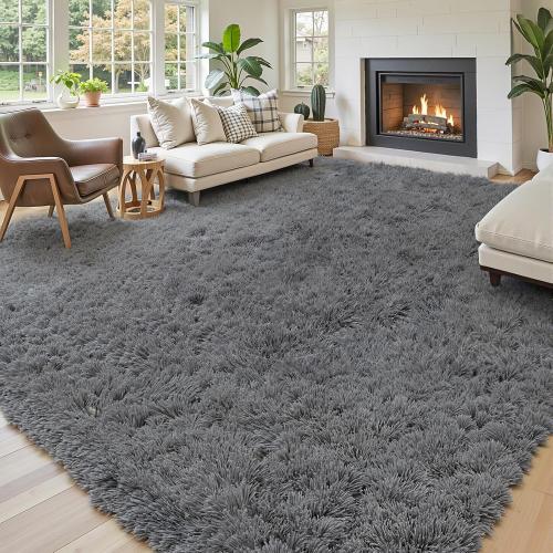 8x10 Area Rugs for Living Room Bedroom Rug, Large Area Rug Shag Shaggy Carpet Soft Plush Furry Bedside, Rugs for Home Decor (Dark Grey, 8x10 Feet)