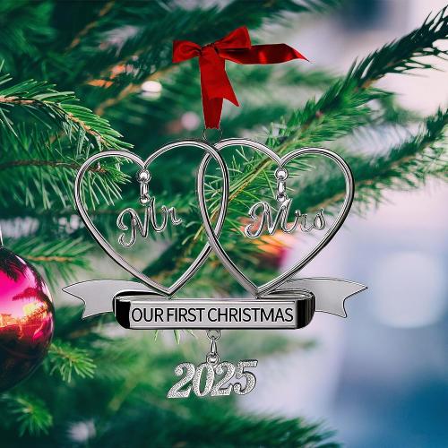 Christmas Ornament 2025 Our First Married Ornaments Mr Mrs Tree Decoration Wedding Gifts Couple Xmas Bridal Shower Newlywed Gift 1st Keepsake Unique Gift (Our First Christmas Mr Mrs)