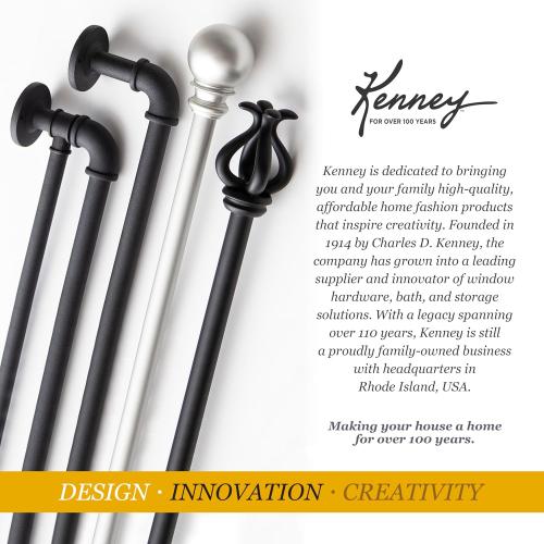 Kenney - Weaver Curtain Rod, Rust-Resistant Textured Steel for Indoor or Covered Outdoor Use, 1 Diameter, Adjustable 72–144, Durable Support for Curtains, Black