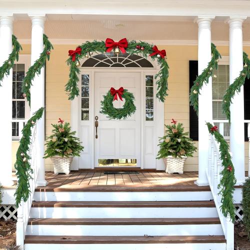 Hananona 4 Pcs 9 Ft Artificial Norfolk Pine Garlands, Realistic Pine Garland, Green Artificial Greenery Garland for Table, Mantle, Wall, Indoor, Outdoor Winter Christmas Decorations (4, 9 FT)