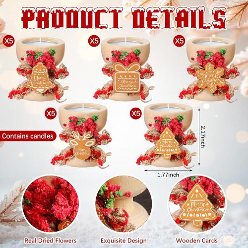 25 Pack Christmas Candles Gift Set Rustic Merry Christmas Candle Jar Bulk Farmhouse Tealights with Natural Wood Holder Xmas Table Fireplace Decor Appreciation Gift for Women Coworkers Friends Teacher