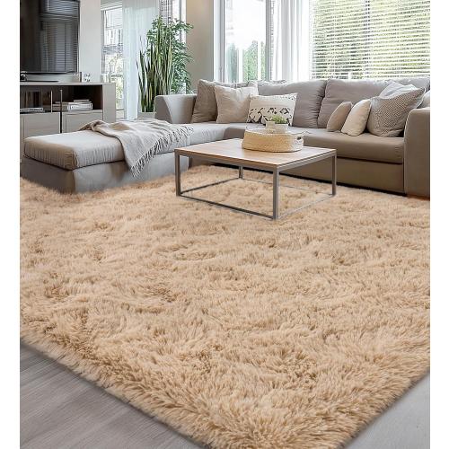 Large Area Rugs for Living Room, Ultra Soft Beige Big Shag Rug for Bedroom Nursery, Modern Fluffy Plush Carpet for Girls Boys Kids Room Dorm Home Decor, Upgrade Non-Slip