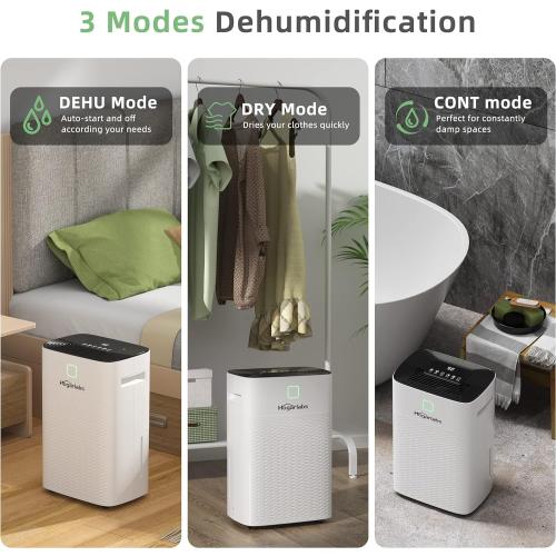 HOGARLABS 50 Pint Smart Dehumidifiers for Home and Basements, with 3 Working Modes, Overflow Protection, and Auto Shut off Restart. Ultra Silent Dehumidifier with Drain Hose and Digital Control Panel.