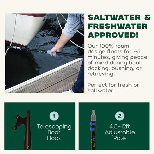EVERSPROUT Telescoping Boat Hook | Floats, Scratch-Resistant, Sturdy Design | Durable & Lightweight, 3-Stage Anodized Aluminum Pole | Threaded End for Boating Accessories