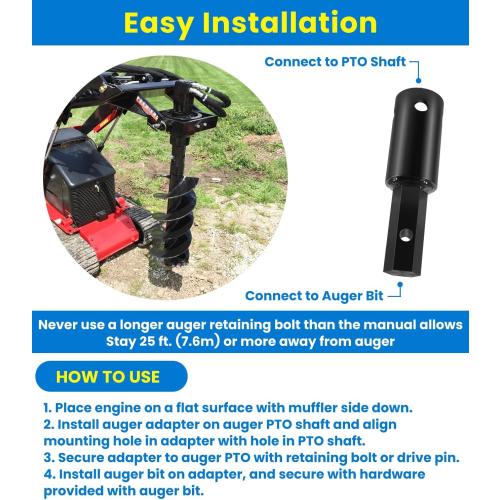 Heavy Duty Auger Adapter 2-9/16 Female Round to 2 Male Hex for Augers, Skid Steers, Tractors, Post Hole Diggers