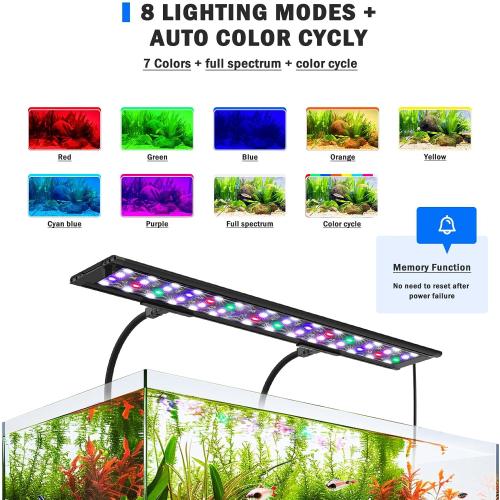 AQQA LED Aquarium Light, 24/7 Mode Clip on Fish Tank Light with Memory Function, DIY Mode Full Spectrum Aquarium Plant Light, Adjustable Timer/Brightness, IP68 Waterproof for 40-48 Inch Fish Tank 35W