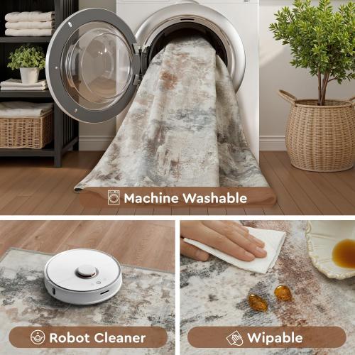 tchdio Area Rug 8x10 Rugs for Living Room- Abstract Soft Living Room Rug-Non Slip Carpet- Washable Rug for Bedroom Dining Room Home Office Modern Rugs Light Grey/Brown/Red