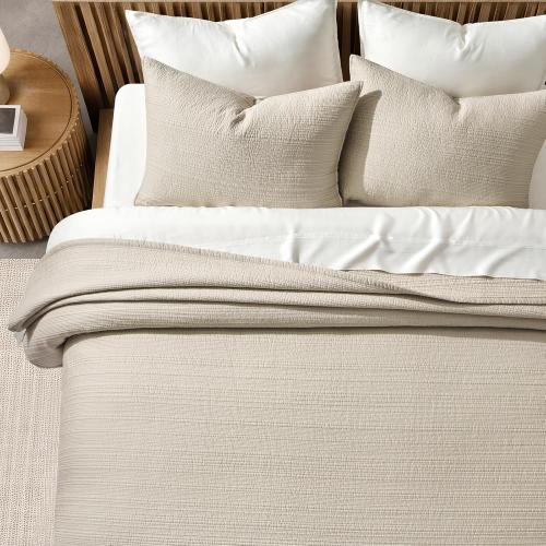 EVERGRACEHOME Channel Stitch 100% Cotton Quilt Set King Size, Pre-Washed Cotton Sateen Coverlet Bedspread, 3-Piece Soft & Breathable Bedding Set with 2 Shams for All Seasons, Parchment
