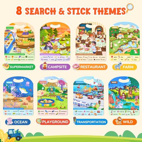 JoyCat Reusable Sticker Book Set (4-Pack), Kids Sticker Activity Books, 120  Jelly Stickers for Toddlers, Travel Toys for Car Airplane Road Trips, Preschool Educational Learning Gifts for Boys Girls