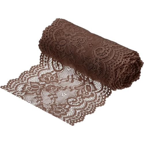 MECCANIXITY 6 Inch Wide 5 Yard Lace Ribbon Floral Pattern Brown Lace Trim Ribbon for Sewing Making, and DIY Crafts, Gift Wrapping, Bouquets, Wedding Decor