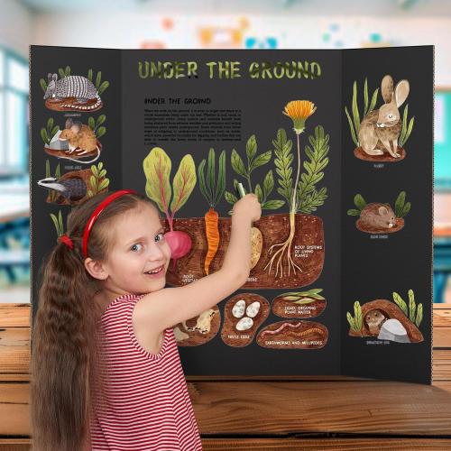 AKONEGE 2 Pack 36 x 48 Trifold Poster Board for Presentation, Black Corrugated Cardboard Large Tri Fold Poster Board for Science Fair, Office or School Projects, Photo Displays, Exhibitions Event