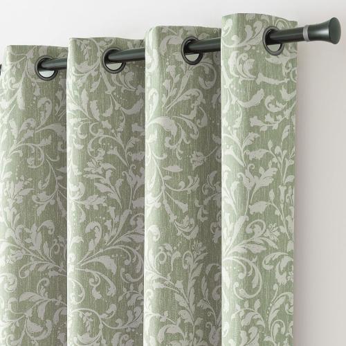 jinchan 80% Blackout Curtains for Living Room, Farmhouse Drapes with Scroll Floral Patterned for Bedroom, Grommet Top Thermal Insulated Curtains, Vintage Country Drapes 2 Panels Green