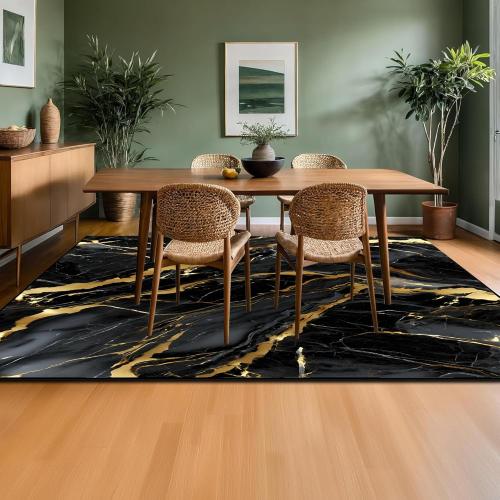 Size Large Marble Rugs for Living Room:  Abstract Black and Gold Marble Area Rug Non Slip Washable Carpet Floor Mat for Bedroom Dorm Kitchen Classroom Dining Room Hallway