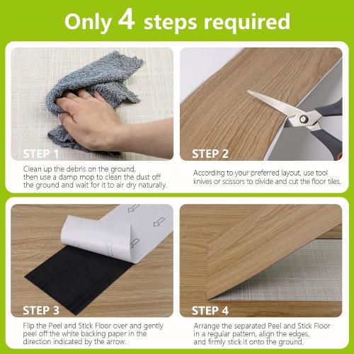 Yun-aeon Rustic Oak Peel and Stick Floor Tiles 36-Pack 54 Sq Ft Rustic Oak Stripe Self Adhesive Wood Grain Planks Removable Vinyl Flooring Art Deco for Bedroom Living Room