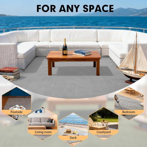 Marine Carpet,5 FT x 15 FT Smoke Gray Indoor Outdoor Carpet 0.2 Thick Boat Carpet with Water-Proof TPE Backing, Non-Slide Outdoor Marine Carpet Roll for Home, Patio, Porch, Deck