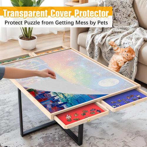 Puzzle Board with Drawers Rotatable 360-Degree Wheels and Cover 34 x 26 1500 Piece Wooden Jigsaw Puzzle Table Storage Organizer Portable Lightweight Design
