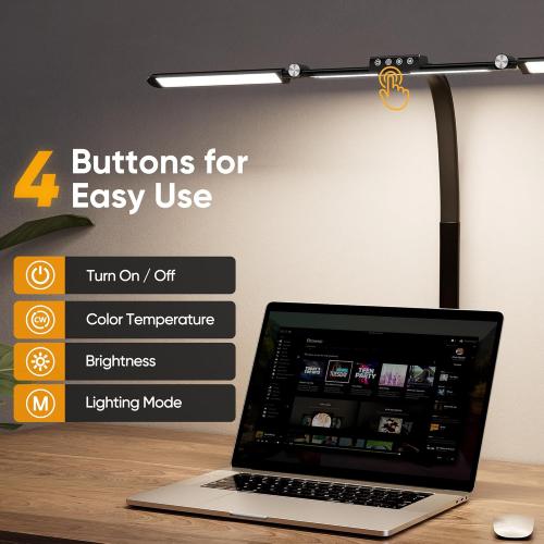 Large Desk Lamps for Home Office, 39.3 Architect Desk Lamp with Clamp, 24W Ultra Bright LED Desk Light Stepless Dimming Eye-Caring Office Desk Lamp for Study Work