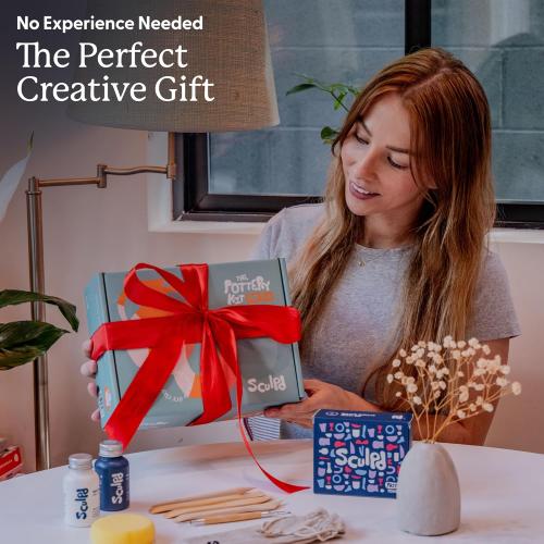 Sculpd - The Original Pottery Kit for Adults - Includes Air Dry Clay for Adults, Sculpting Tools, Varnish, Paint Brushes, Guides, Couples Date Night Arts & Crafts Set, Gloss Varnish with Floral Tones