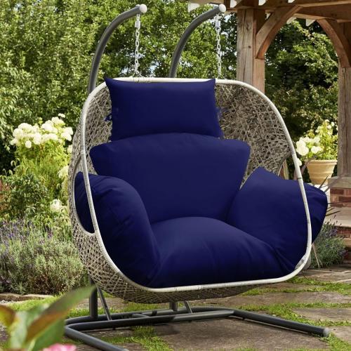 Egg Chair Cushion Replacement  -Thicken Foldable Removable Waterproof Egg Chair Cushions with Headrest, Outdoor Hanging Chair Cushion, Patio Swing Cushions,Machine Washable,Blue