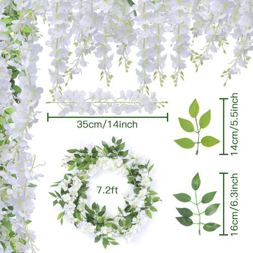 U'Artlines 15Pcs 7.2 Ft/Piece Artificial Wisteria Garland Silk Fake White Wisteria Flowers Hanging Greenery Vines Garlands Rattan for Home Garden Wedding Arch Party Indoor Outdoor Decor