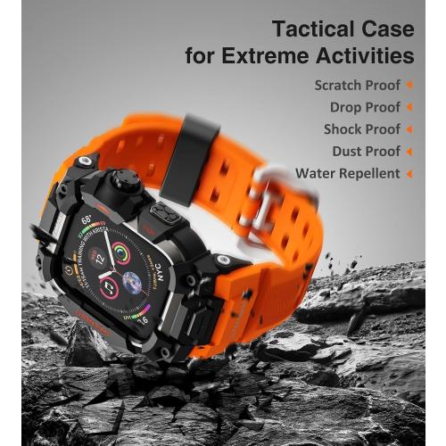 ULTIMAL Rugged Case with Band for Apple Watch Band 45mm,Compatible with Apple Watch Series 9/8/7 45mm,Military Grade Shockproof Bumper Cover for iWatch Tactical Band Men (Orange, 45mm)