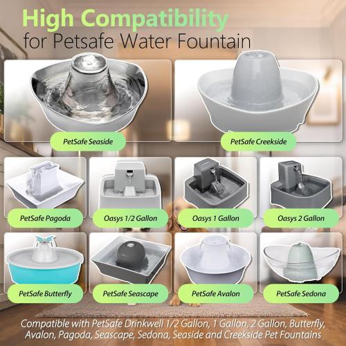 8 8 Pack Cat Water Fountain Replacement Carbon Filter Compatible with PetSafe Drinkwell Ceramic & Stainless Steel Pet Fountains for Cat Dog Water Dispensers with Replacement Foam Filters