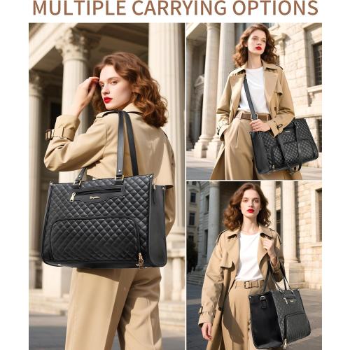 Lunch Tote Bag for Women, 15.6 Inch Laptop Work Bag with Insulated Lunch Box Compartment & Purse Large Capacity Quilted Computer Handbag for Office Business Work Nurse Teacher Travel Casual