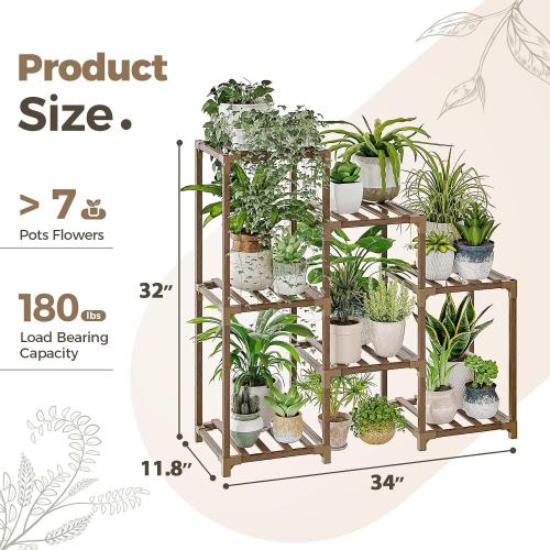 Size 3 tier Bamworld Plant Stand Indoor Plant Shelf Outdoor Wood Plant Rack for Multiple Plants 3 Tiers Ladder Plant Holder for Living Room Patio Boho Home Decor for Gardening