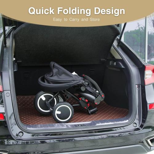 Baby Tricycle, 6-in-1 Folding Tricycle with Removable Push Handle, Rotatable Seat, Adjustable Canopy, Storage Box, Safety Harness, Balance Bike, Toddler Trike for 7 Months - 5 Year Girls and Boys