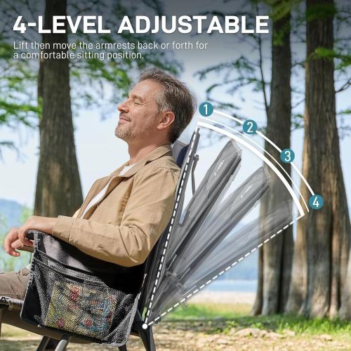 EVER ADVANCED Reclining Camping Chairs for Adult Supports 350lbs Grey | Lightweight, Folding Recliner with Adjustable Back, 4-Level Lounge Chairs, Portable Lawn Chairs