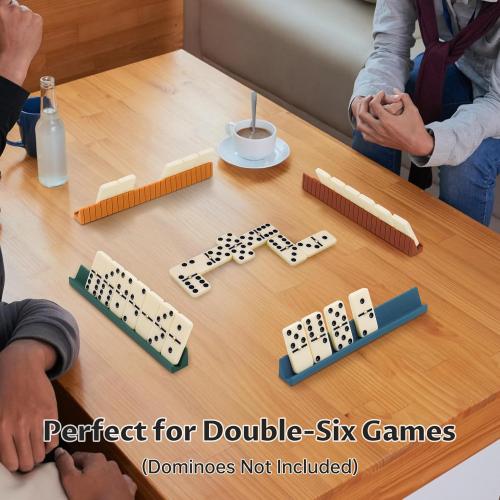 Double 6 Compact Dominos Set for Adults with 28 Tiles 1.6x0.8x0.2 Inches & 4 Silicone Domino Racks 6.3x0.67x0.7 Inches, Classic Board Games with Portable Case for Family Game Nights & Travel