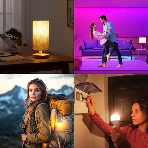 Rechargeable Battery Operated A19 Light Bulb with Remote Control 4 Packs, Dimmable Detachable LED Bulb with 15 Colors Selectable & 3 Timer, Wireless Puck Light Bulb for Wall Sconce, Non-Hardwired