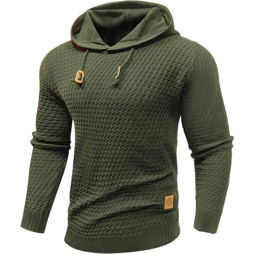 Size L...Men's Hooded Sweatshirt Hoodie Solid Knitted Pullover Long Sleeve Casual Sweater