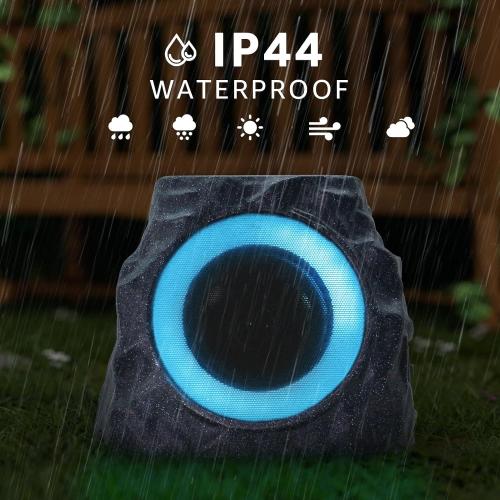 uuffoo 2-Pack Solar Powered Rock Speakers Outdoor Water-Resistant IP44 Rock Speaker with Lights RGB Colors and USB Charging for Patio Pool Party Yard Garden Outside