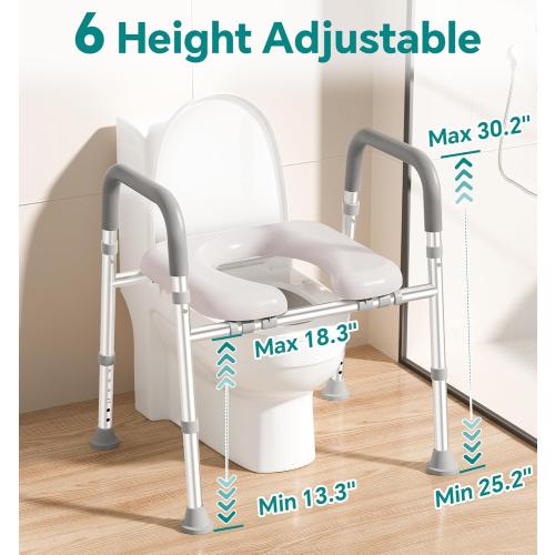 Grey, 13-18H x 24-28W Toilet Seat Risers for Seniors, Raised Toilet Seat with Handles, Adjustable Height & Width, Cozy Padded 400lb Elevated Toilet Seat, Fit Any Toilet