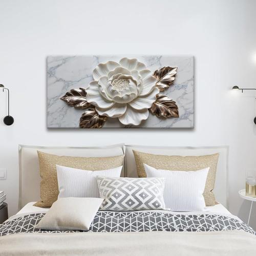 Suconvng Canvas Art Wall Decor Print Paintings Marble Texture White Flower Wall Art Prints Pictures Ready To Hang Pictures For Bedroom Bathroom Office Kitchen Home Wall Decor Artwork 20 × 40