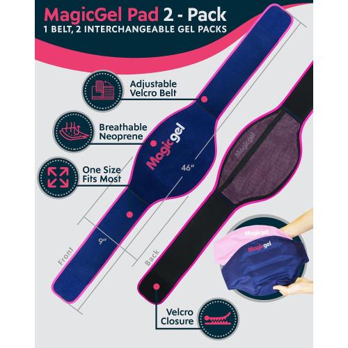 Magic Gel Ice Pack for Back Pain Relief | 2 Pack Reusable Lower Back Wrap for Hot or Cold Therapy | Relief for Lower Lumbar, Sciatic Nerve, Herniated or Degenerative Disc, Coccyx, Tailbone Pain