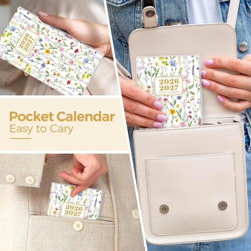 SKYDUE Pocket Calendar 2026-2027, Pocket Monthly Planner Jan 2026 - Dec 2027 for Purse, 6.7 X 3.7 24-Month Small Planner, Academic Year Calendar, Compact Design with Plastic Sleeve